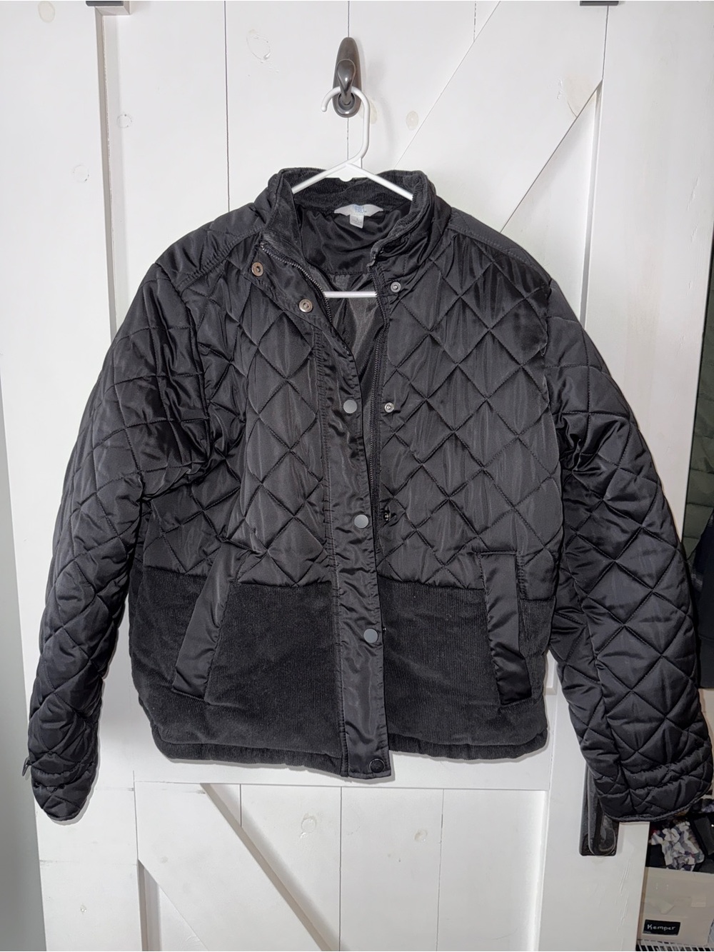 Time and Tru Black Quilted heavyweight Puffer Jacket with corduroy accents